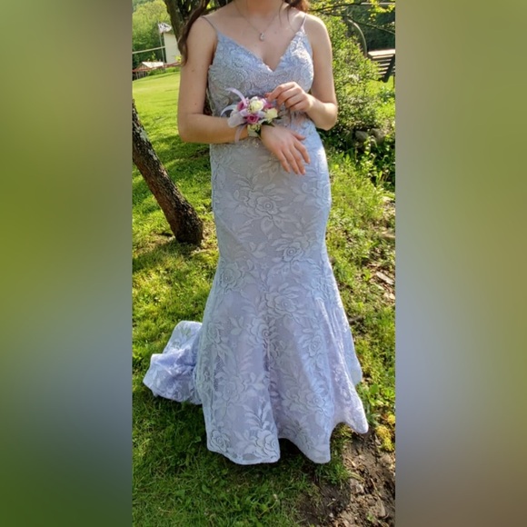 La Femme Lavender Lace Prom Dress - Picture 4 of 12